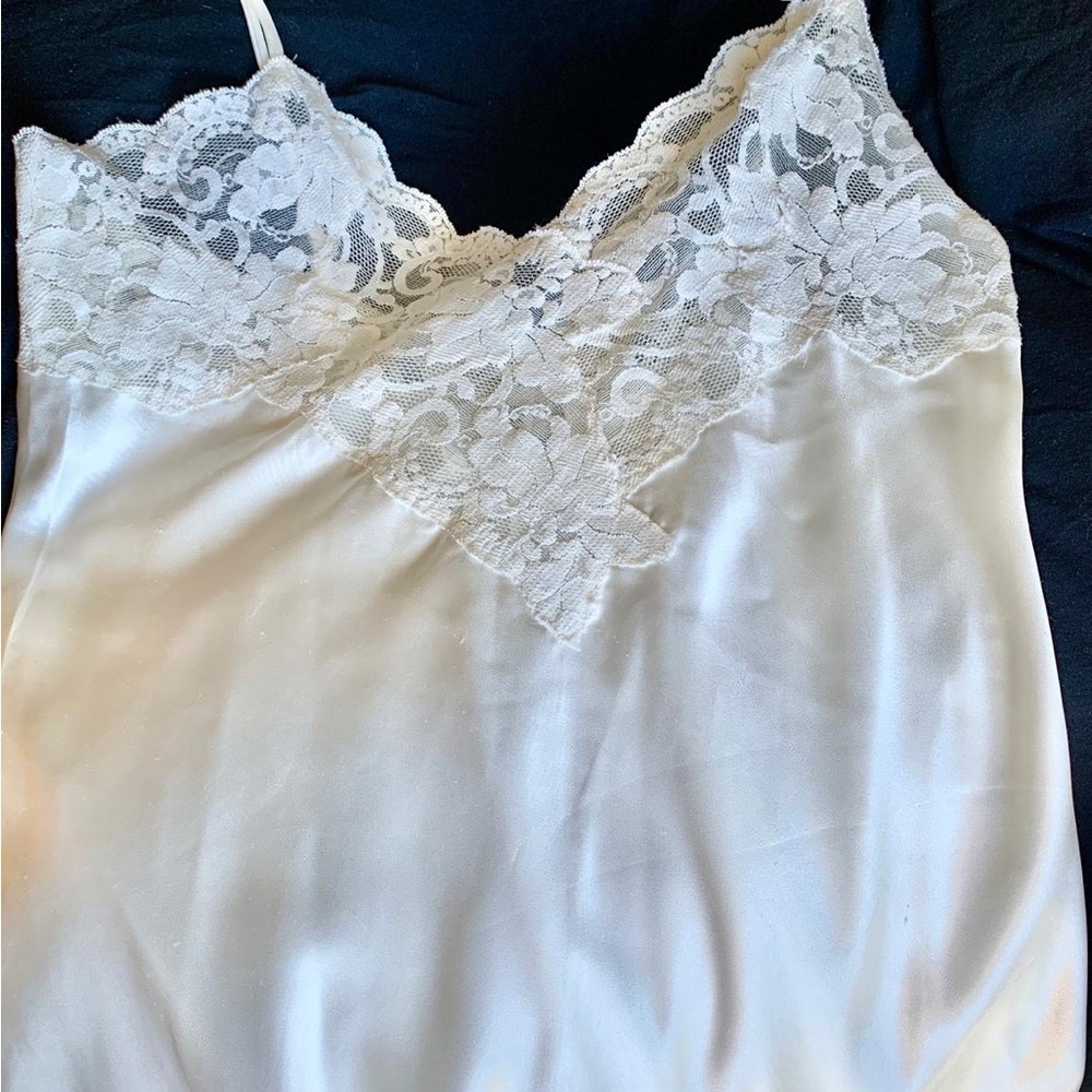 Vintage White Lace-Trim Satin Slip Dress - Women Intimates & Sleepwear - Picture 8 of 9
